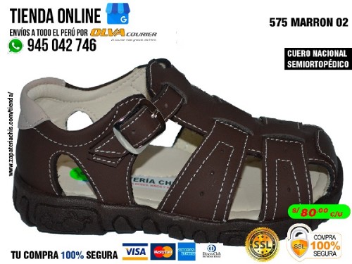 575 marron 02 sandalias para ninos en cuero peruano con arco ortopedico