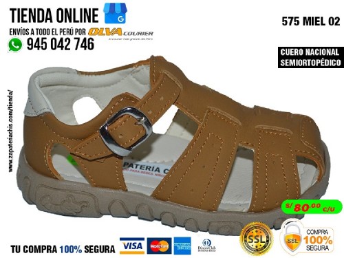 575 miel 02 sandalias en cuero peruano con arco ortopedico
