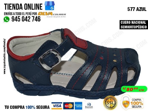 577 azul sandalias en cuero peruano semiortopedico