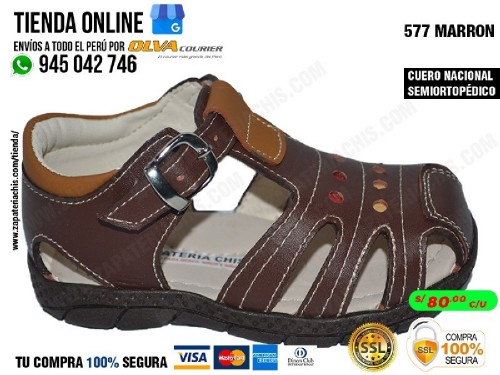 577 marron sandalias en cuero peruano semiortopedicos