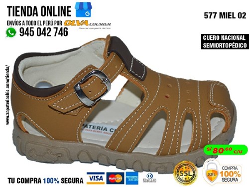 577 miel 02 sandalias en cuero peruano con arco ortopedico