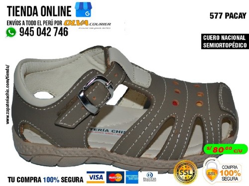 577 pacay sandalias para ninos en cuero peruano con arco ortopedico