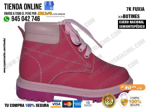 7k fuxia botin semiortopedico en cuero peruano para tu nina con arco anatomico