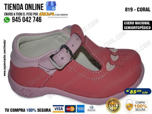 819 coral zapatos semiortopedico en cuero peruano para bebe nina