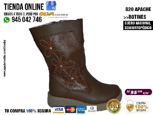 b20 apache botas en cuero peruano modelo pibe semi ortopedico para tu bebe nina en peru