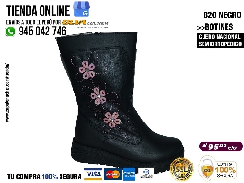 b20 negro botas en cuero peruano modelo pibe semi ortopedico para tu bebe nina en peru