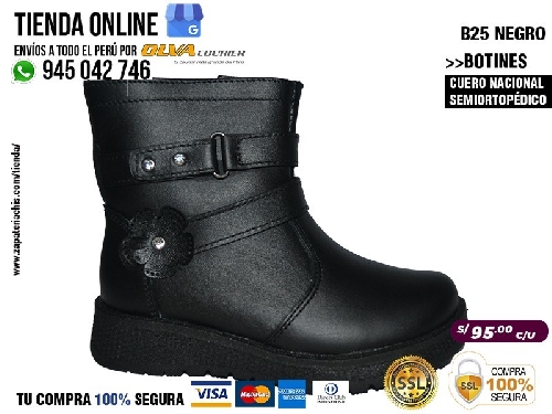 b25 negro botines en cuero peruano modelo pibe semi ortopedico para tu bebe nina en peru