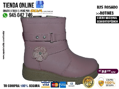 b25 rosado botines en cuero peruano modelo pibe semi ortopedico para tu bebe nina en peru
