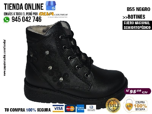 b55 negro botines en cuero peruano modelo pibe semi ortopedico para tu bebe nina en peru