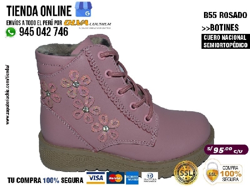b55 rosado botines en cuero peruano modelo pibe semi ortopedico para tu bebe nina en peru