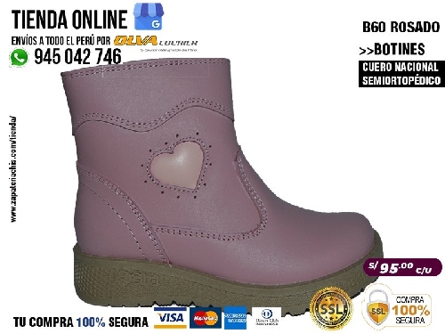 b60 rosado botas en cuero peruano modelo pibe semi ortopedico para tu bebe nina en peru