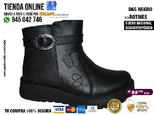 b65 negro botas en cuero peruano modelo pibe semi ortopedico para tu bebe nina en peru