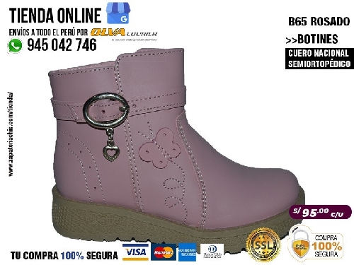 b65 rosado botas en cuero peruano modelo pibe semi ortopedico para tu bebe nina en peru