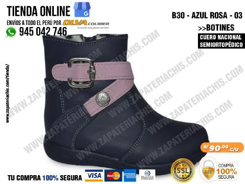 botin b30 azul rosa 03 semiortopedico en cuero peruano para ninas