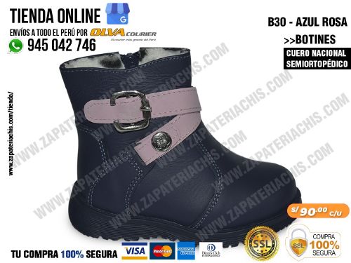 botin b30 azul rosado semiortopedico en cuero peruano para ninas