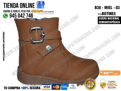 botin b30 miel 03 semiortopedico en cuero peruano para ninas