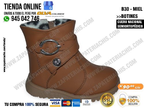 botin b30 miel semiortopedico en cuero peruano para ninas