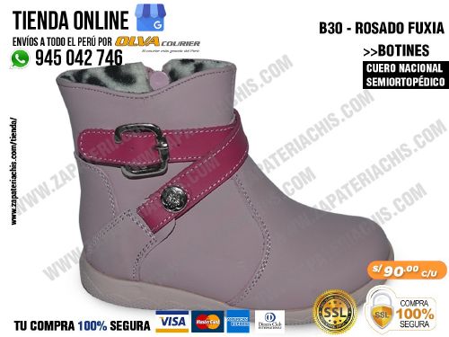 botin b30 rosado semiortopedico en cuero peruano para ninas