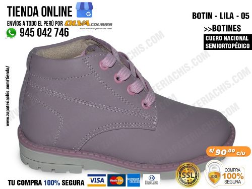 botin lila 05 semiortopedico en cuero peruano para ninas