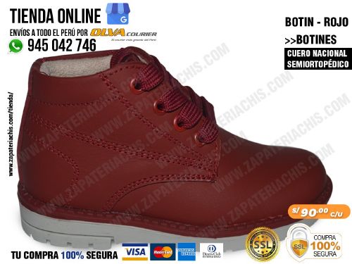 botin rojo semiortopedico en cuero peruano para ninas