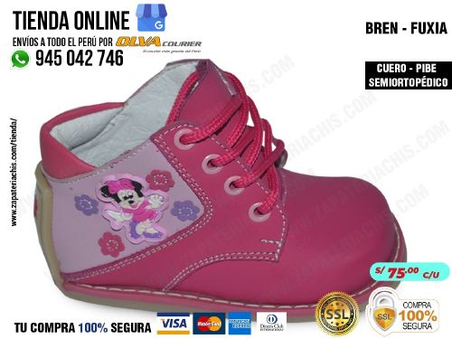 bren fuxia calzado en cuero peruano pibe semiortopedico para bebe