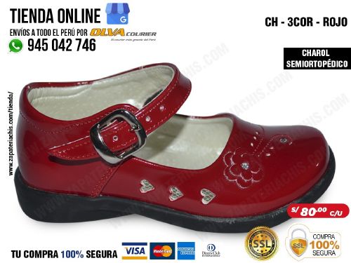ch 3cor rojo zapatos semiortopedicos en charol para nina