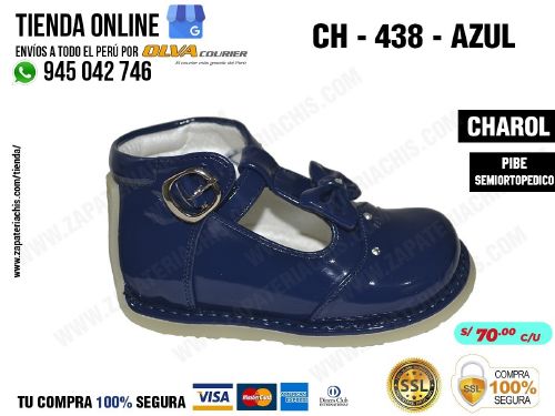 ch 438 azul calzado en charol para bebe nina