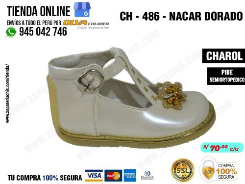 ch 486 nacar dorado calzado en charol para bebe nina