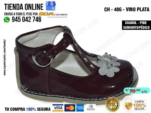 ch 486 vino plata calzado en charol para bebe nina