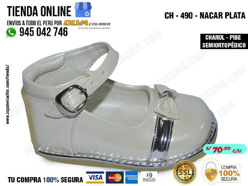ch 490 nacar plata calzado en charol para bebe nina