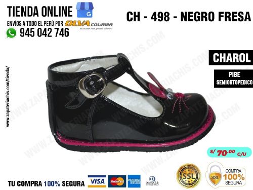 ch 498 negro fresa calzado en charol para bebe nina