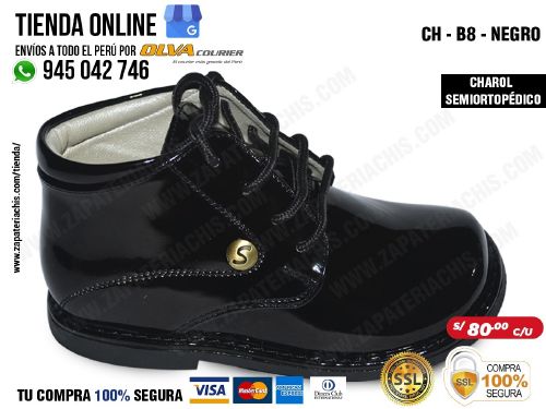 ch b8 negro zapato modelo semiortopedico en charol para bebe nino