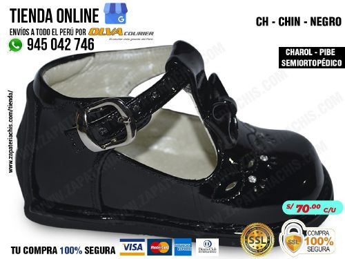 ch chin negro zapato modelo pibe semiortopedico en charol para bebe nina