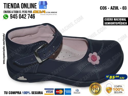 cos azul 03 zapato semiortopedico en cuero peruano para bebe nina