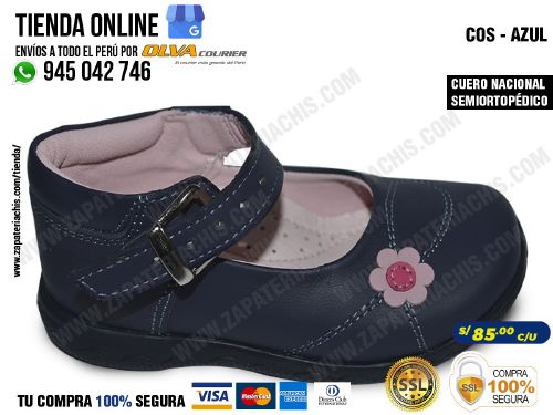 cos azul zapato semiortopedico en cuero peruano para bebe nina