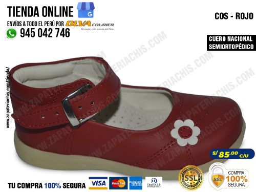 cos rojo zapatos semiortopedico en cuero peruano para bebe nina