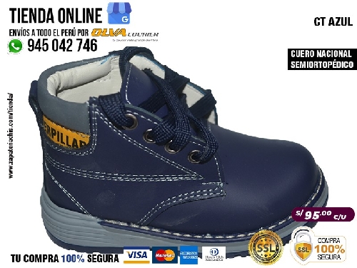 ct azul botin en cuero peruano para nino con arco formador ortopedico