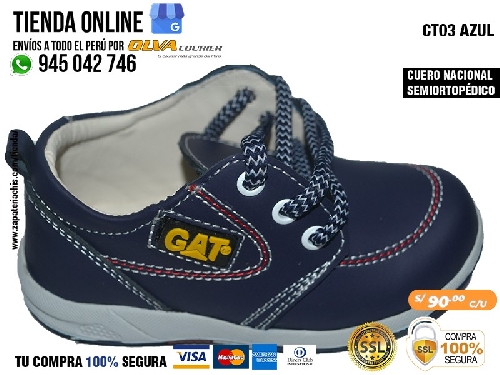 ct03 azul zapato en cuero peruano para nino con arco formador ortopedico
