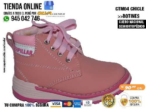ctm04 chicle botines en cuero peruano para nina con arco formador ortopedico