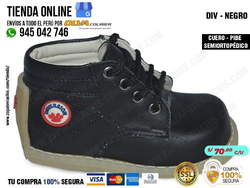 div negro calzado en cuero peruano pibe semiortopedico para bebe