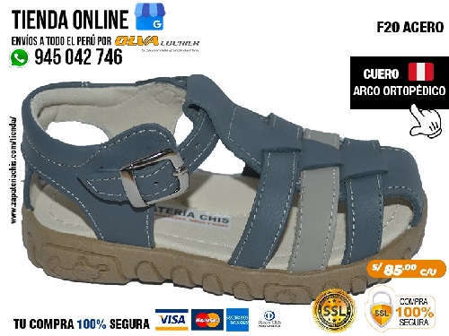 f20 acero sandalias con arco formador para nino en cuero peruano para pie plano