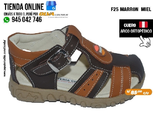 f25 marron miel en cuero peruano para evitar pie plano con arco formador para nino