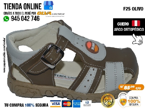 f25 olivo sandalias con arco formador para nino en cuero peruano para pie plano