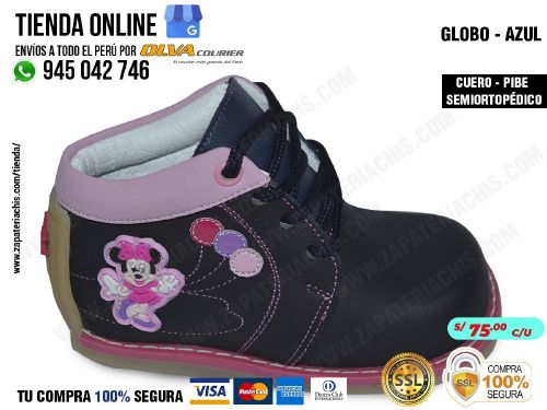 globo azul zapato en cuero peruano modelo pibe semiortopedico para bebe nina