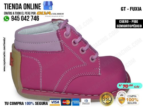 gt fuxia calzado en cuero peruano pibe semiortopedico para bebe