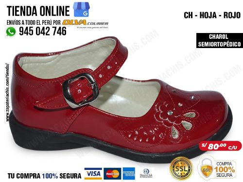 hoja rojo zapatos semiortopedicos en charol para nina