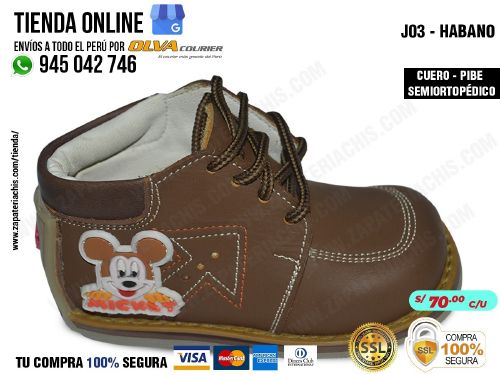 j03 habano calzado en cuero peruano pibe semiortopedico para bebe