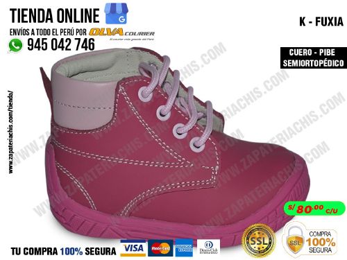 k fuxia botin en cuero peruano para bebe nina modelo pibe semiortopedico