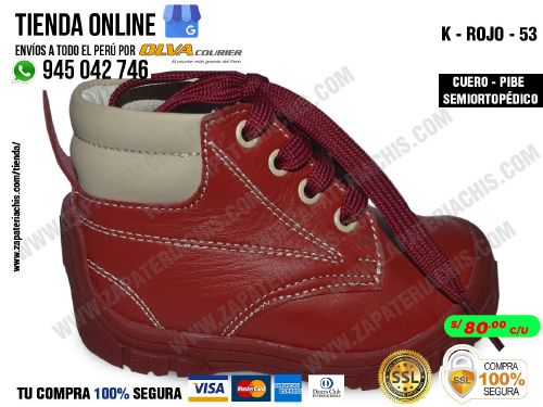 k rojo botin en cuero peruano para bebe nino modelo pibe semiortopedico