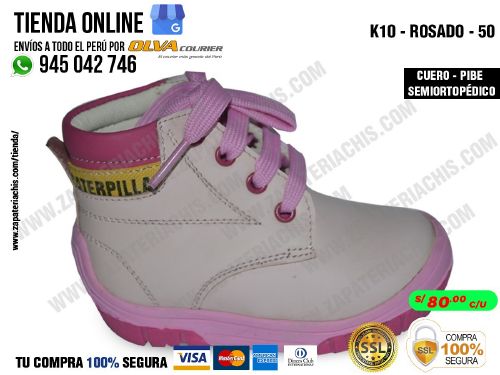 k10 rosado 50 botin en cuero peruano para bebe nina modelo pibe semiortopedico